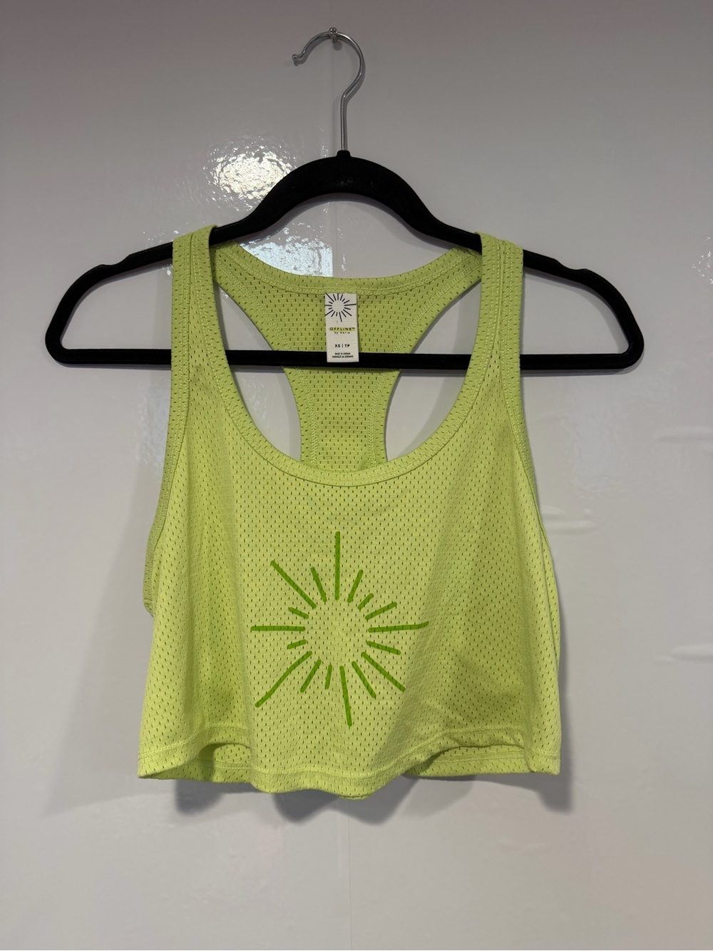 Aerie tennis inspired Sunburst Mesh Crop Tank Top - Lime Green